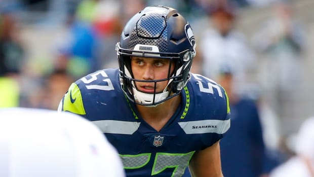Seattle Seahawks linebacker Cody Barton (57) waits for a snap against the Tennessee Titans during the third quarter at Lumen Field.